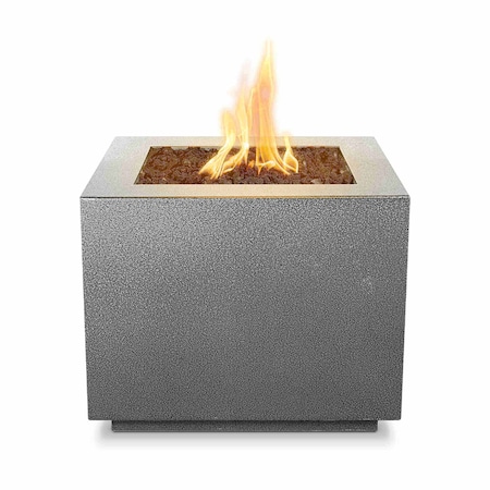 The Outdoor Plus 30 Square Forma Fire Pit, Powder Coated Metal, Silver Vein, Plug, Play Electronic Ignition, Natural Gas OPT-30PCSQEKIT-SLV-NG